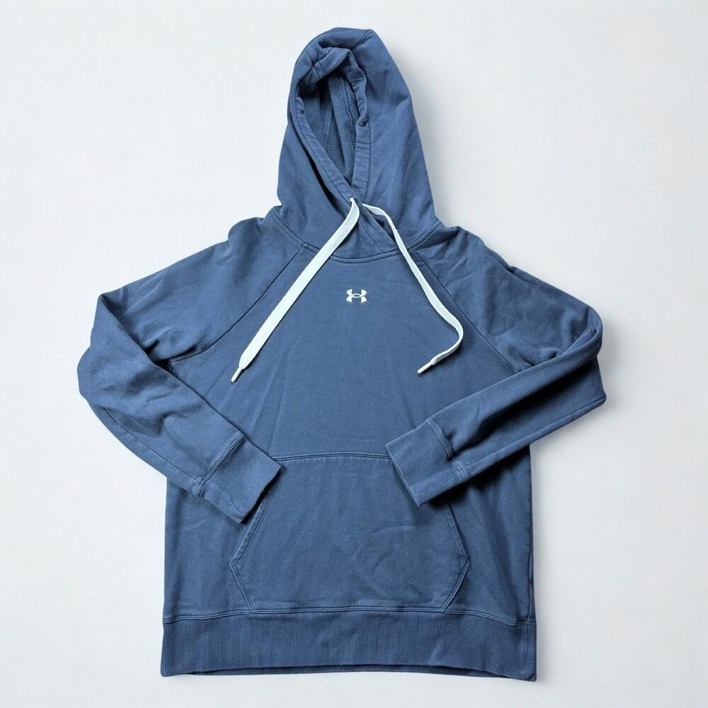 Under Armour Hoodie Mens Small Blue Faded Loose Fit Pullover Fleece Sweatshirt